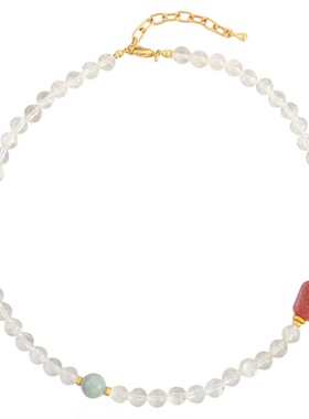 天然白水晶三圈佛珠多层手链饰品女天河石蜜蜡防辐射礼物红玛瑙