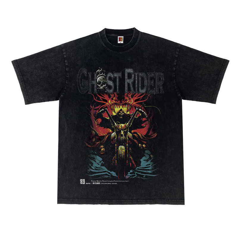 Ghost Rider恶灵骑士美式印花vintage复古洗水重磅OG宽松短袖T恤