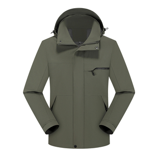 新款爸爸春装三防户外冲锋衣中年男士可卸连帽外套中老年男装夹克