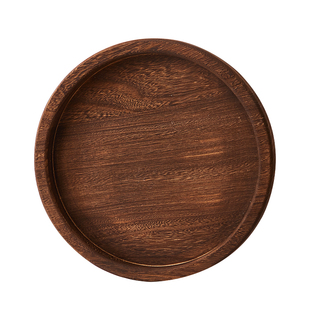 烧桐木复古圆形托盘茶托架简约桌面茶水盘子家用零食水果收纳木盘