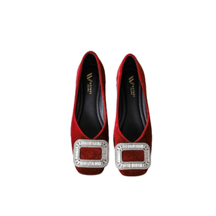 水钻内增高平底单鞋春季新款百搭方头瓢鞋舒适平跟鞋红色婚鞋大码