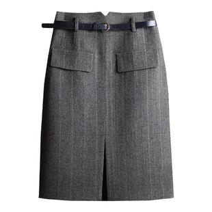 职场时髦穿搭毛呢半身裙中长裙高腰裙包臀裙羊毛中裙冬季通勤半裙