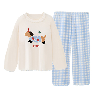 儿童睡衣春夏季女童莫代尔长袖长裤带胸垫一体2026新款家居服套装