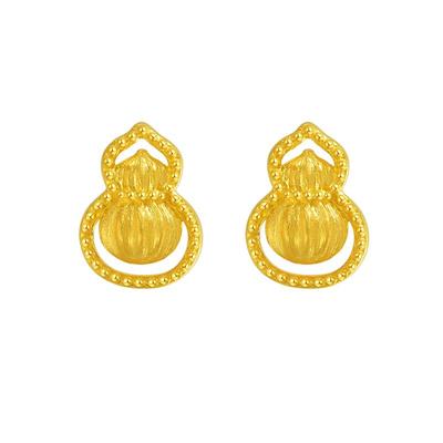 老庙黄金足金南瓜葫芦5G工艺耳钉
