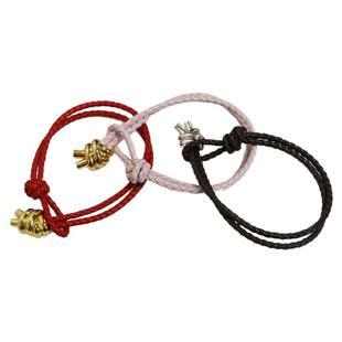 25本命年皮革红绳手链女铜镀18K金编织皮革打结手绳情侣编织手环