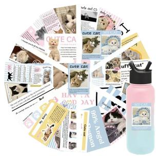 30张粉色假日复古剪报猫咪贴纸包diy手机电脑ipad笔记本充电宝行李箱桌面墙面水杯收纳柜小摆件手账素材贴纸