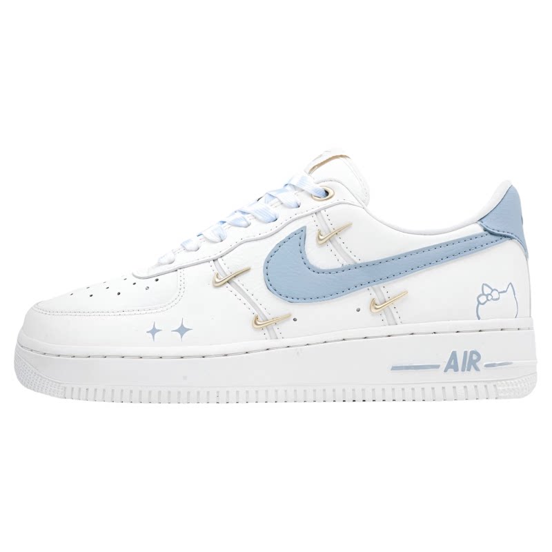 【定制球鞋】NikeAir Force1四勾空军蓝色海洋手绘低帮板鞋女款白