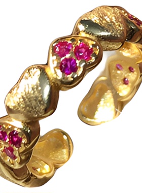 复古拉丝桃心锆石戒指