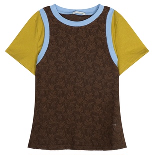 BUCH WEAR T恤女2026夏季新款撞色提花假两件修身短袖上衣1049988