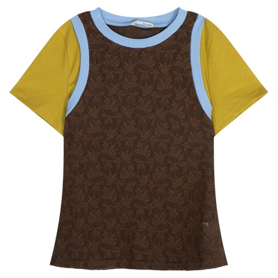 BUCH WEAR T恤女2026夏季新款撞色提花假两件修身短袖上衣1049988