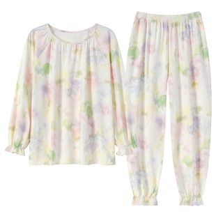 乌拉拉公主纯棉家居服女春秋季开衫长袖裤25年新款可外穿印花睡衣