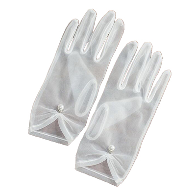 复古高端简约白色女士薄纱珍珠手套新娘结婚配饰配件优雅百搭短款