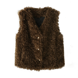 时尚羊羔圈圈毛皮草马甲外套女冬季皮毛一体叠穿夹棉保暖坎肩马夹