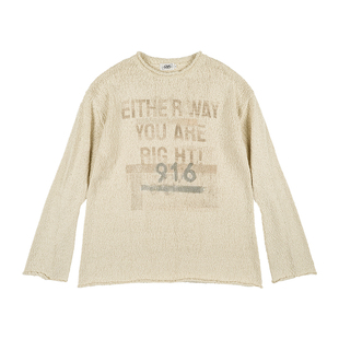 GOODBAI 916 slogan印花圆领镂空长袖针织衫