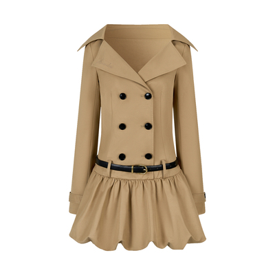 蓬蓬裙HiimDai双排扣风衣连衣裙