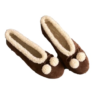 牛皮版~法式复古一脚蹬豆豆毛毛鞋女冬季加绒平底毛球玛丽珍单鞋