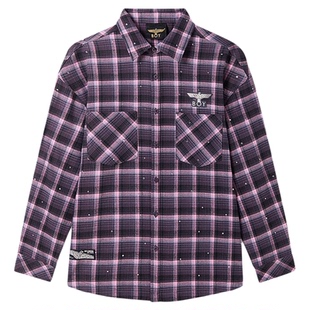 【月满星辰】BOYLONDON潮流撞色格子长袖衬衫春季男女同款N21903