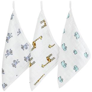 adenanais婴儿纱布口水巾儿童洗脸毛巾洗澡吸汗拍嗝手帕小方巾3条