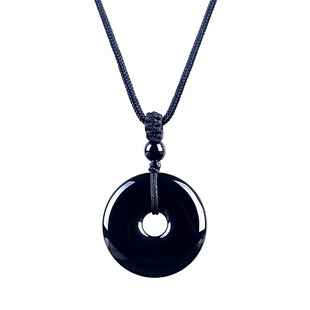 【普陀山正品】金曜石平安扣挂件女款黑曜石银曜石吊坠项链礼物男