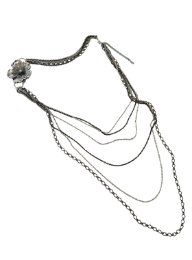 atmshop欧美做旧高级金属大花朵多层链条长项链复古时髦辣妹腰链