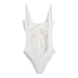 walkingChic泰国白色泳衣女连体保守遮肚显瘦高级感温泉泳装性感