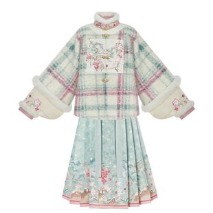十三余童装[松山煮雪]明制汉服女童秋冬套装刺绣上衣裙子两件套