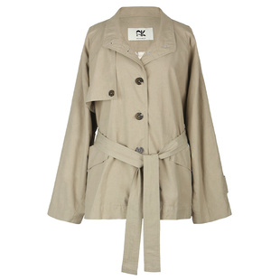 SEEKSIMPLE 立领廓形中长款风衣毛边外套秋季宽松卡其色系带大衣