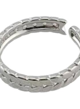 旭平银色麻花麦穗戒指轻奢复古开口食指戒个性小众设计高级感指环