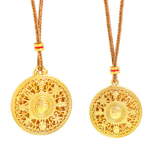 古法金包银八宝罗盘吊坠项链女镂空福字转运珠圆盘挂坠锁骨毛衣链