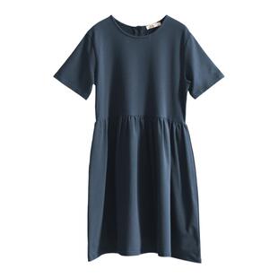 2026夏款韩版简约学院风女中大童纯色连衣裙少女中长宽松显瘦裙子