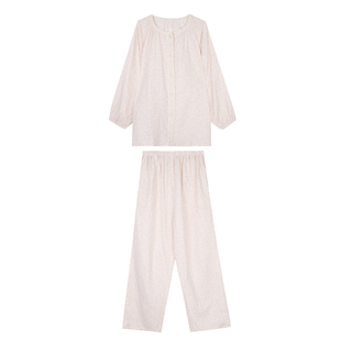 馨帮帮Homedress 温柔蕾丝花边睡衣套装女长袖圆领开衫早秋家居服