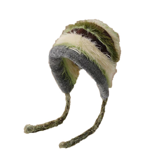 白鹿同款毛绒针织帽冬季可爱美拉德堆堆帽子彩虹条纹绿色毛线帽