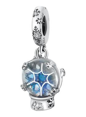 S925纯银圣诞雪景球吊坠项链吊饰