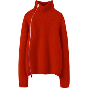 冬凤凰〓绒+〓两色 粗针斜拉链立领羊绒毛衣女2024春季