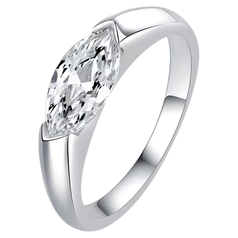 18K金轻奢高碳钻戒指女1克拉马眼钻菱形钻戒天使眼泪小众情侣饰品