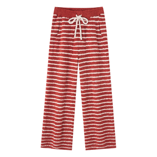 BE半边绒红色睡裤女冬季家居裤珊瑚绒加绒加厚长裤居家裤睡衣裤子