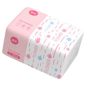 漫花粉色400张抽纸五层加厚餐巾纸厕所擦手用原木卫生纸面巾纸抽