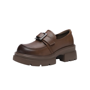 HR赫莲娜女鞋子2026春季新款乐福鞋松糕底复古手工擦色皮带扣单鞋