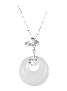 幸运平安扣纯银项链新款2024爆款轻奢小众天然玉髓锁骨链生日礼物