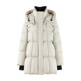 秋水伊人休闲简约连帽羽绒服2025年冬季新款气质通勤抽绳保暖外套