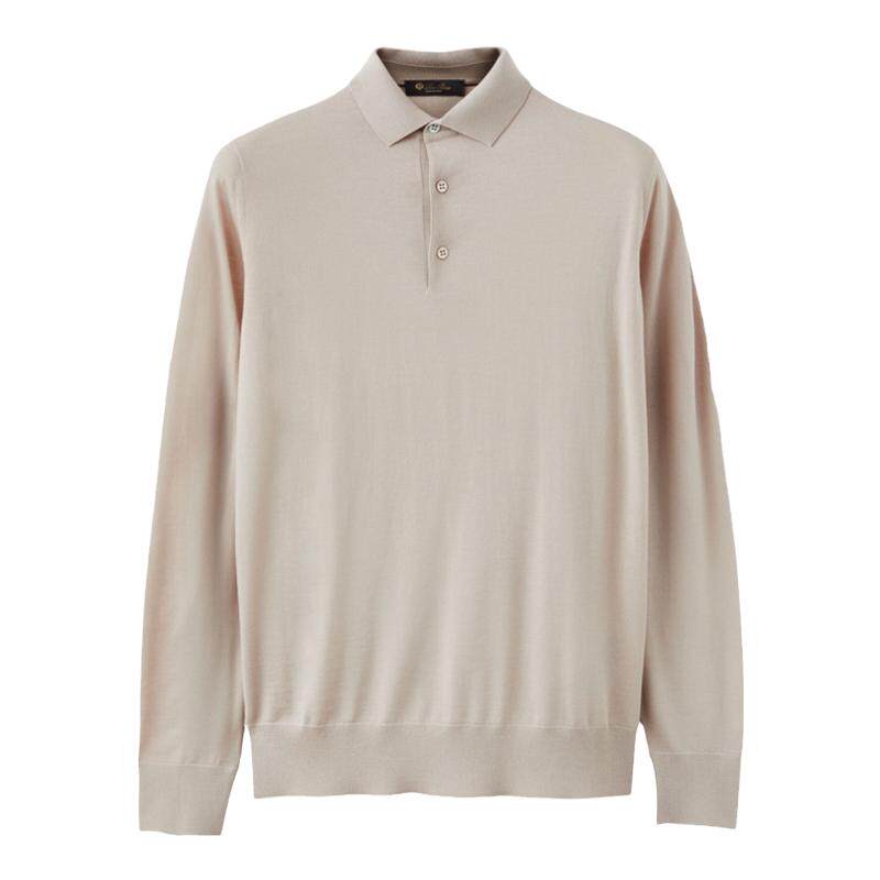 Loro Piana/诺悠翩雅男装浅灰色马球领长袖休闲polo衫