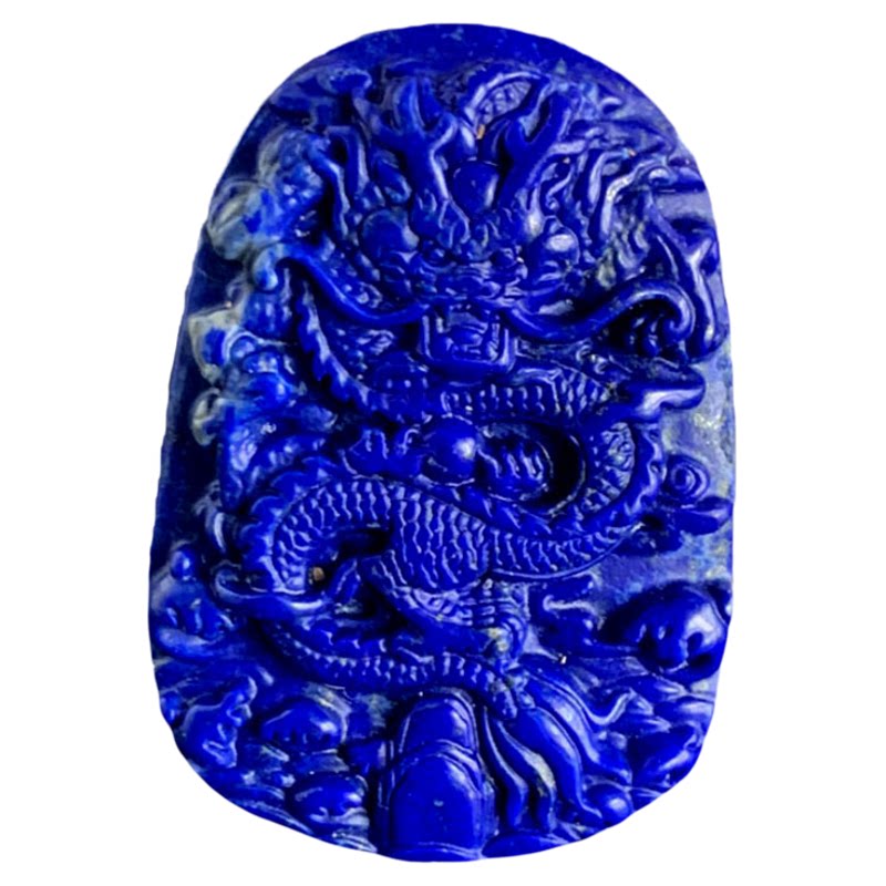 天然青金石雕刻青龙方牌吊坠