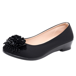 新款老北京布鞋女鞋坡跟工作鞋黑色跳舞妈妈鞋水钻时装鞋休闲鞋春