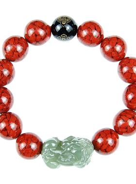 本命年晶体朱砂和田玉手链手串