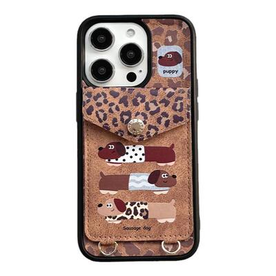 适用iPhone腊肠狗卡包手机壳