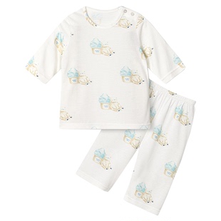 天丝韩国儿童睡衣冰丝女童7分袖家居服男童短袖T恤宝宝空调服棉绸