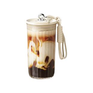 咖啡杯外出携带水杯随行杯外带玻璃杯吸管杯女士高颜值便携杯子