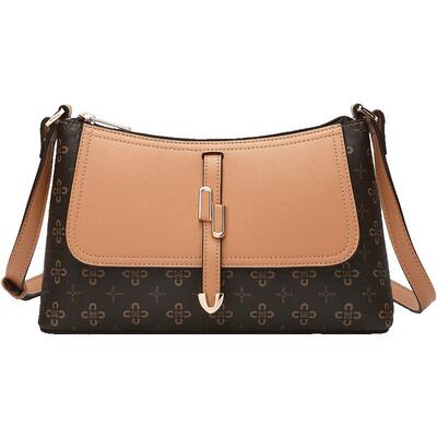 稻草人经典老花撞色单肩斜挎包