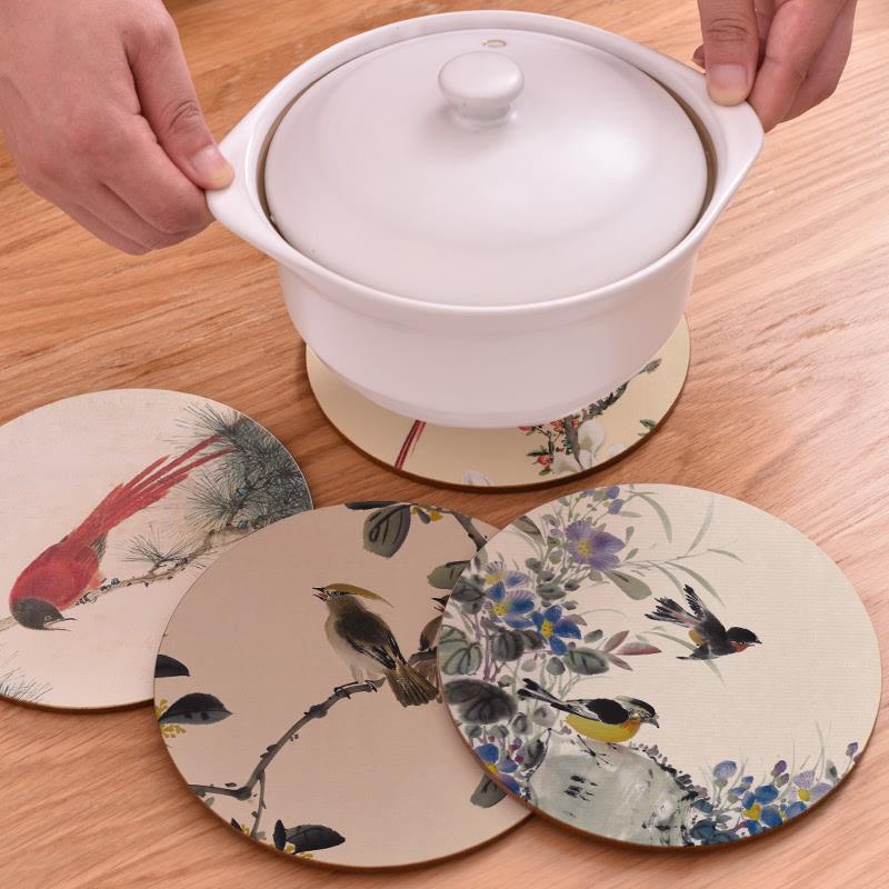 2个装 家用木质锅垫盘垫碗垫子中国风防滑防烫餐垫杯垫菜碟隔热垫