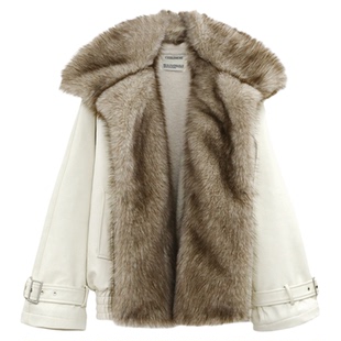 CIZZLEMORE【极光映雪】白色PU毛绒内里加厚皮毛一体加厚保暖外套